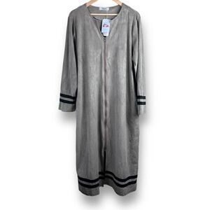 Vslarh Women's L Zipper‎ Front Housecoat Robe Neutral Grey Beige Lagenlook New